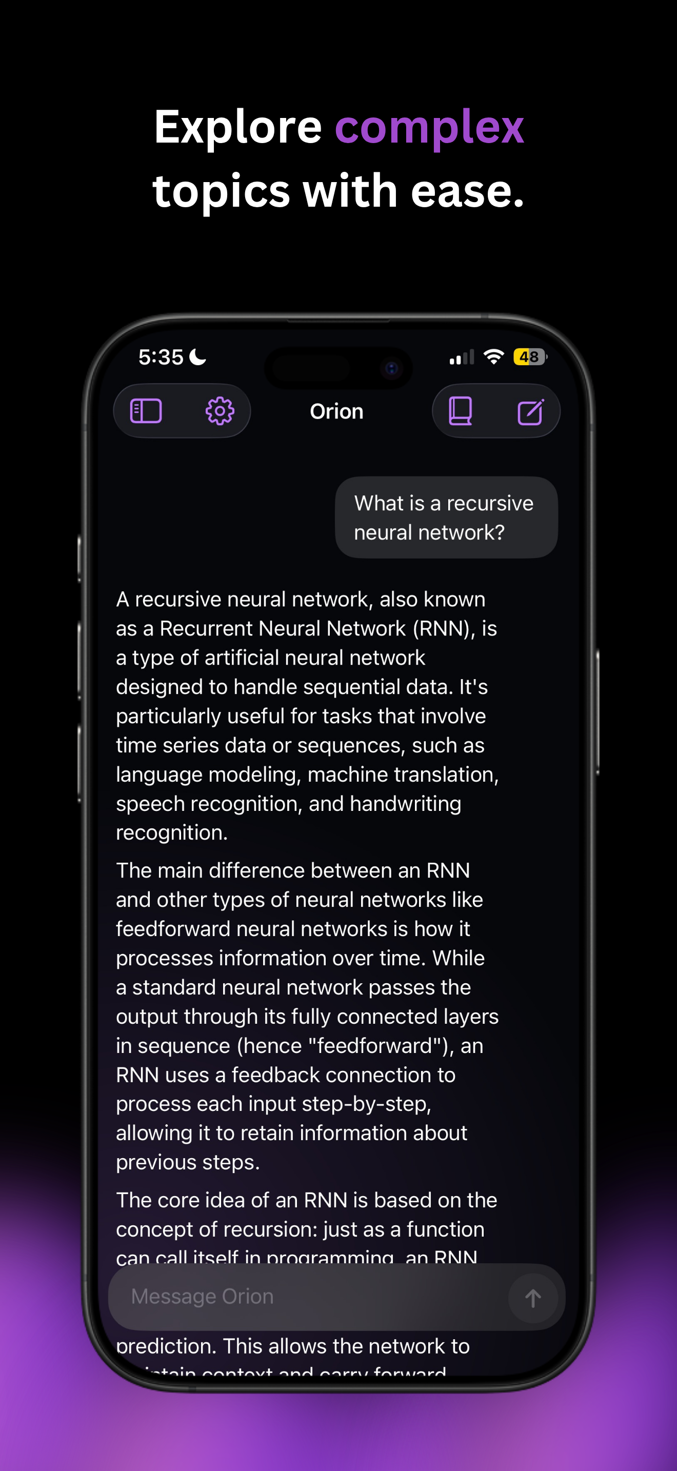 Orion explaining a complex topic