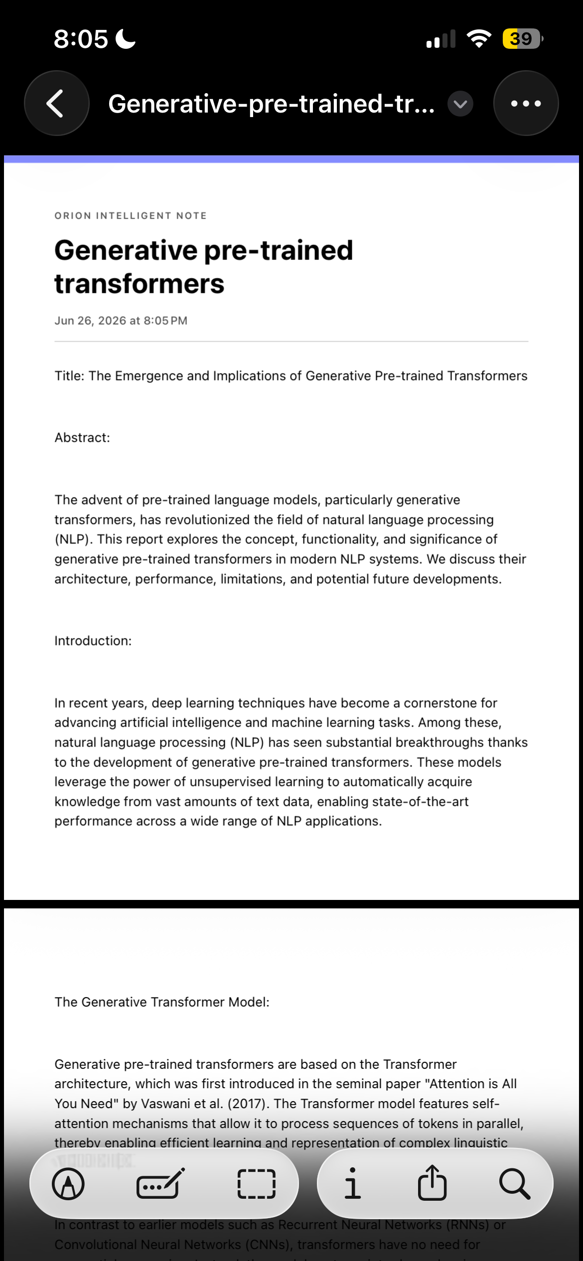 An exported Intelligent Note PDF from Orion