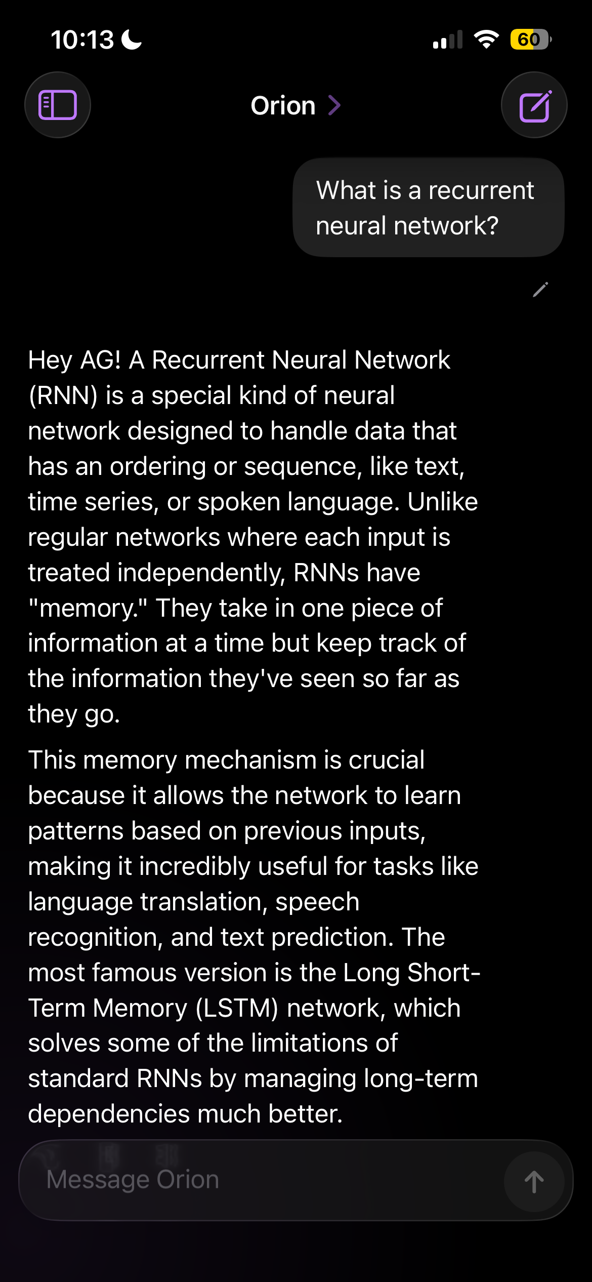 Orion v3 explaining recurrent neural networks